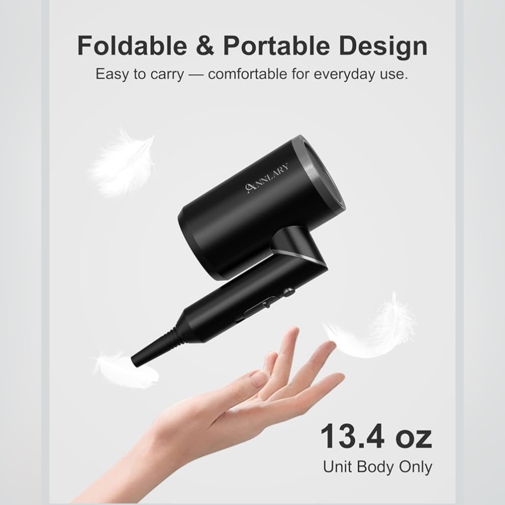 ANNLARY Plasma Ion Hair Dryer with Diffuser for Curly Hair, 1800W Fast Drying - Picture 8 of 9